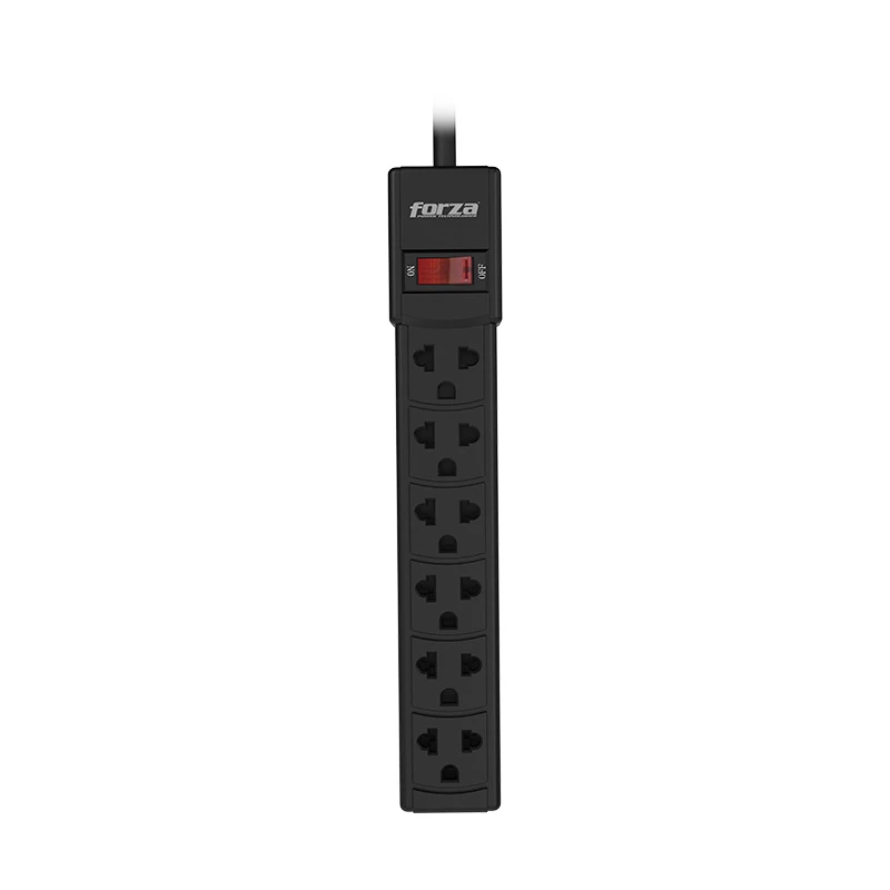 [PS-001B] REGLETA FORZA, POWER STRIL DE 6 TOMAS, PS SERIES, BANDA DE POTENCIA, CA 120-220 V, COLOR NEGRO